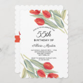 Elegante Lente Rode Tulp Flora 55e Verjaardag Kaart (Voorkant / Achterkant)
