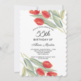 Elegante Lente Rode Tulp Flora 55e Verjaardag Kaart