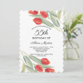 Elegante Lente Rode Tulp Flora 55e Verjaardag Kaart (Staand voorkant)