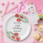 Elegante Lente Rode Tulp Flora 55e Verjaardag Papieren Bordje (Feest)