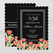 Elegante Lente Rode Tulp Flora Zwart 45e Verjaarda Kaart (Voorkant / Achterkant)