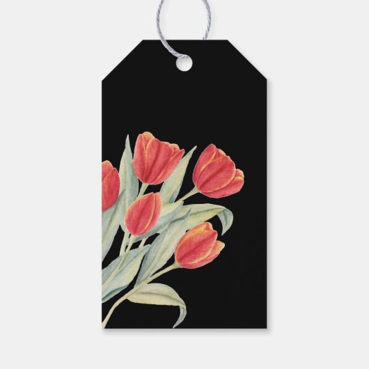 Elegante Lente Rode Tulp Flora Zwart 55e Verjaarda Cadeaulabel (Achterkant)