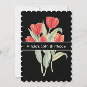 Elegante Lente Rode Tulp Flora Zwart 55e Verjaarda Kaart (Achterkant)