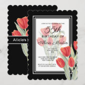 Elegante Lente Rode Tulp Flora Zwart 55e Verjaarda Kaart (Voorkant / Achterkant)