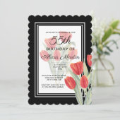 Elegante Lente Rode Tulp Flora Zwart 55e Verjaarda Kaart (Staand voorkant)
