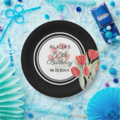 Elegante Lente Rode Tulp Flora Zwart 55e Verjaarda Papieren Bordje (Feest)