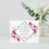 Elegante lente roze bloemenbruiloft bewaar de datu kaart (Staand voorkant)