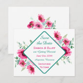 Elegante lente roze bloemenbruiloft bewaar de datu kaart (Voorkant / Achterkant)