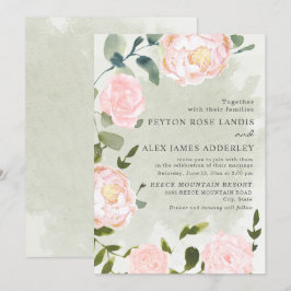 Elegante lente roze bloemige bruiloft kaart