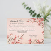 Elegante lente roze kersenbloesem bruiloft bedankkaart (Staand voorkant)