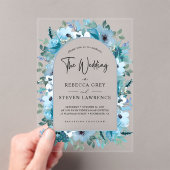 Elegante lente stoffige blauw witte bloemen bruilo acryl uitnodigingen (Insitu (Draagbaar))