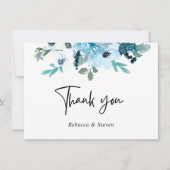 Elegante lente stoffige blauw witte bloemen bruilo bedankkaart (Voorkant)