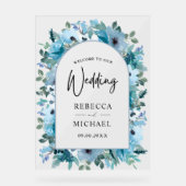 Elegante lente stoffige blauwe bloemen bruiloft we acryl bord (Voorkant)