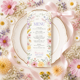 Elegante lente wilde bloem baby shower menukaart kaart
