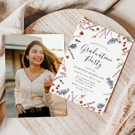 Elegante Lente Wilde Bloemen Foto Afstudeerfeest Kaart