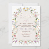 Elegante lente wilde bloemen weide QR-code bruilof Kaart (Voorkant)