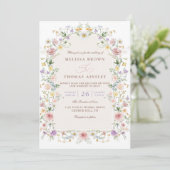 Elegante lente wilde bloemen weide QR-code bruilof Kaart (Staand voorkant)