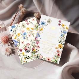 Elegante Lente Wilde Bloemen Weide Tuin Afstudeerf Folie Uitnodiging