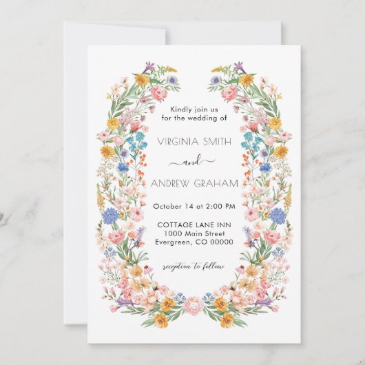 Elegante Lente Wilde Bloemen Weide Tuin Bruiloft Kaart (Voorkant)