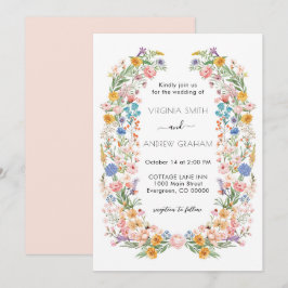 Elegante Lente Wilde Bloemen Weide Tuin Bruiloft Kaart