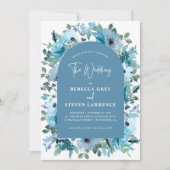 Elegante lente witte stoffige blauwe bloemen bruil kaart (Voorkant)