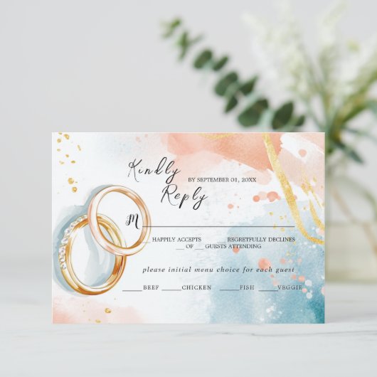 Elegante lente zomer gouden ringen bruiloft RSVP kaartje (Staand voorkant)