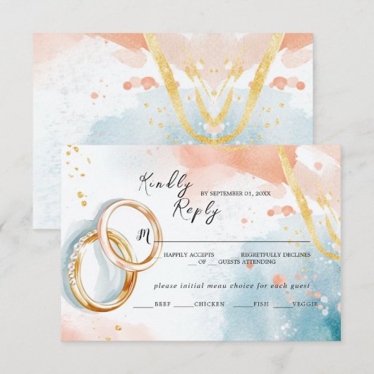 Elegante lente zomer gouden ringen bruiloft RSVP kaartje (Voorkant / Achterkant)