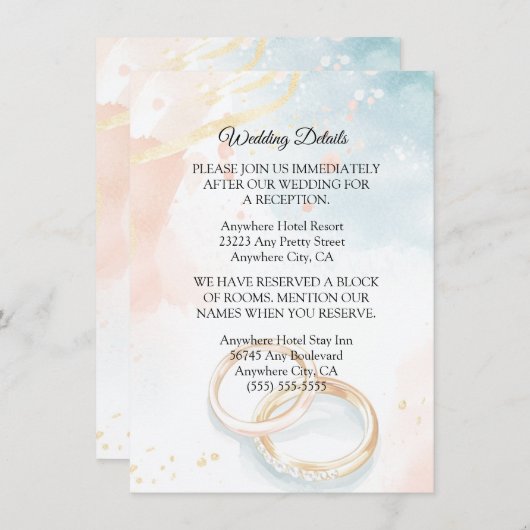 Elegante lente zomer gouden ringen Trouwen Informatiekaartje (Voorkant / Achterkant)
