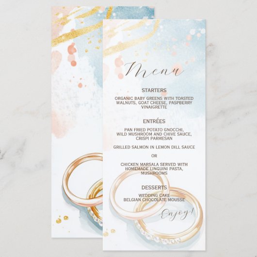 elegante lente zomer gouden ringen Trouwen Menu (Voorkant / Achterkant)