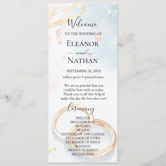 elegante lente zomer gouden ringen Trouwen Programmakaart (Voorkant)