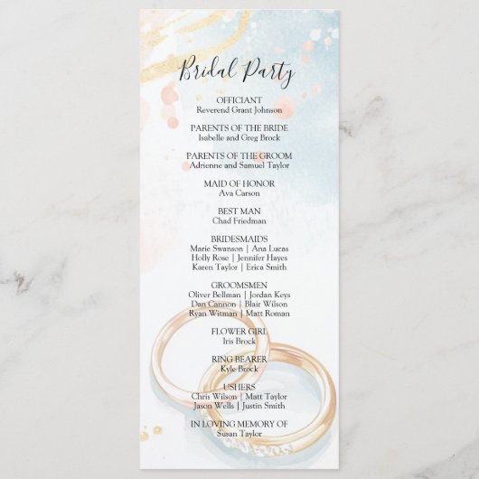 elegante lente zomer gouden ringen Trouwen Programmakaart (Achterkant)