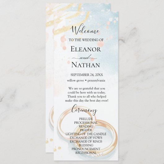 elegante lente zomer gouden ringen Trouwen Programmakaart (Voorkant / Achterkant)