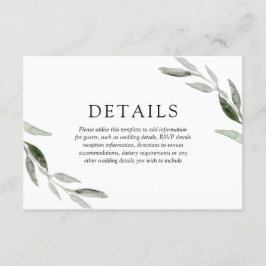 Elegante lente zomer groene blad huwelijksdetails informatiekaartje