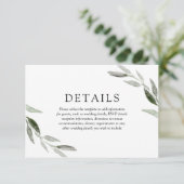 Elegante lente zomer groene blad trouwdetails informatiekaartje (Staand voorkant)