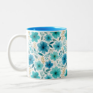 Elegante lentebloemen Blauwe Waterverf Bloemen Tweekleurige Koffiemok