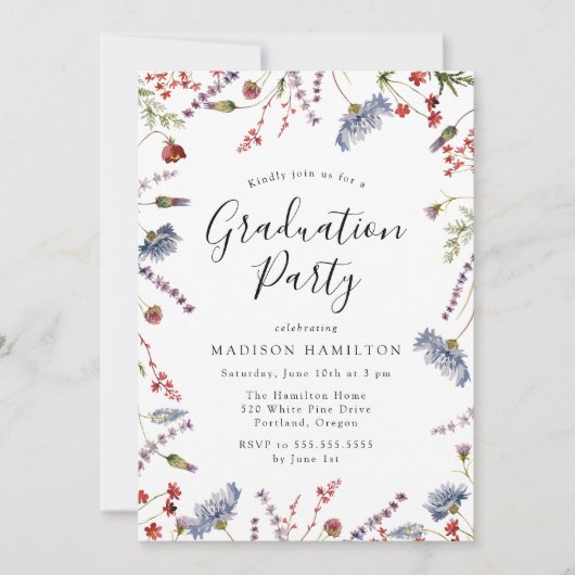 Elegante Lentebloemen Foto Afstudeerfeest Kaart (Voorkant)