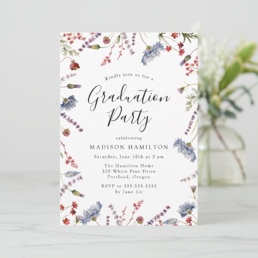 Elegante Lentebloemen Foto Afstudeerfeest Kaart (Staand voorkant)