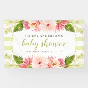 Elegante Lentegroene Bloemige Waterverf Baby Showe Spandoek