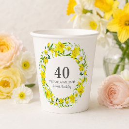 Elegante Lentekrokus Bloem 40e Verjaardagsfeest Papieren Bekers