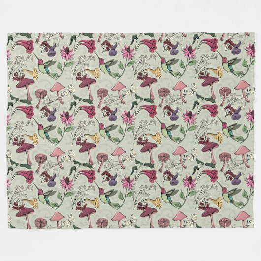 Elegante Lentetuin Kolibrie & Bloemen Fleece Deken (Voorkant (Horizontaal))