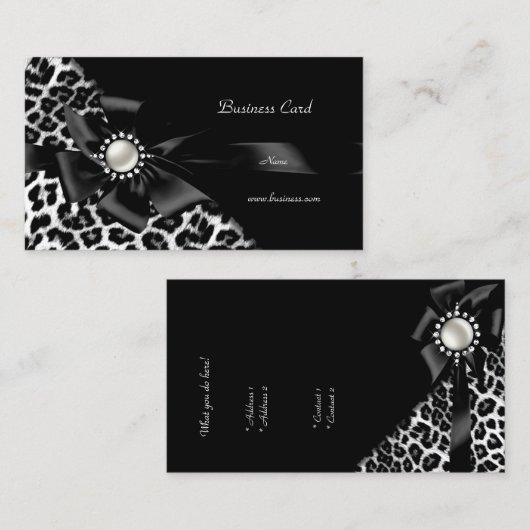 Elegante Leopard Black Silver Diamond Visitekaartje (Voorkant / Achterkant)
