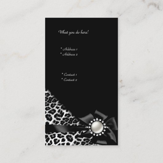 Elegante Leopard Black Silver Diamond Visitekaartje (Achterkant)