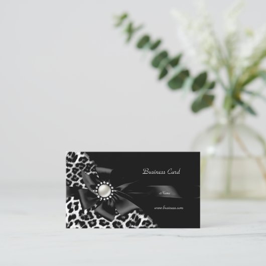 Elegante Leopard Black Silver Diamond Visitekaartje (Staand voorkant)