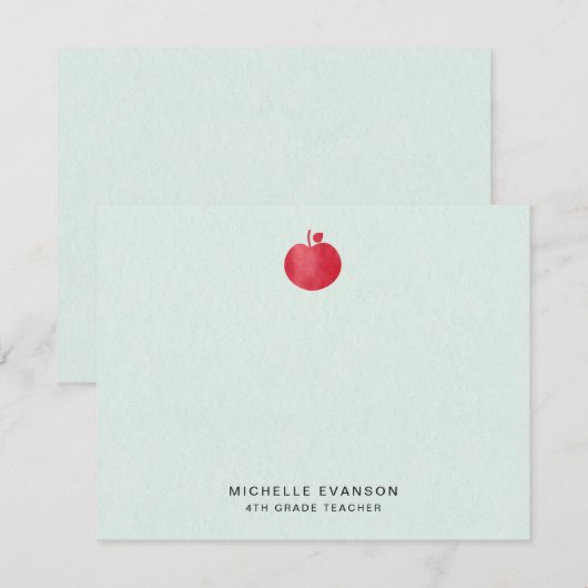 Elegante leraar Simple Red Apple Mint Groen Notitiekaartje (Voorkant / Achterkant)