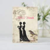 Elegante, Lesbische Bruiloft, Vogels RSVP Kaart (Staand voorkant)