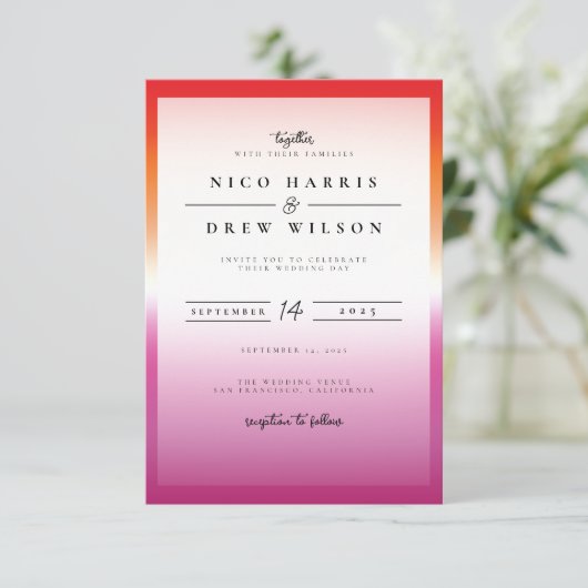 Elegante Lesbische Pride Bruiloft Kaart (Staand voorkant)