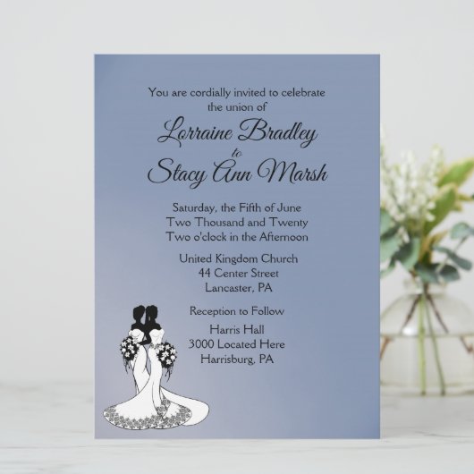 Elegante lesbische trouwuitnodiging kaart (Staand voorkant)