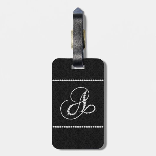 Elegante letter A sprankelende diamanten-monogram Bagagelabel (Achterkant verticaal)