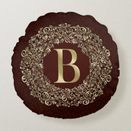 Elegante letter B goud en rode Damascus monogram Rond Kussen