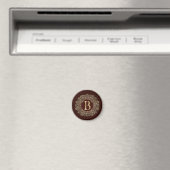 Elegante Letter B goud en Rode Damast Monogram Magneet (Insitu (Vaatwasser))